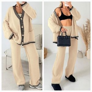 matching knitted cardigan.